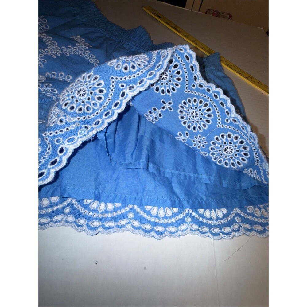 J Crew Medium Shorts Blue/White Floral Eyelet Embroidered Elastic Waist Linen Bl - Picture 10 of 11